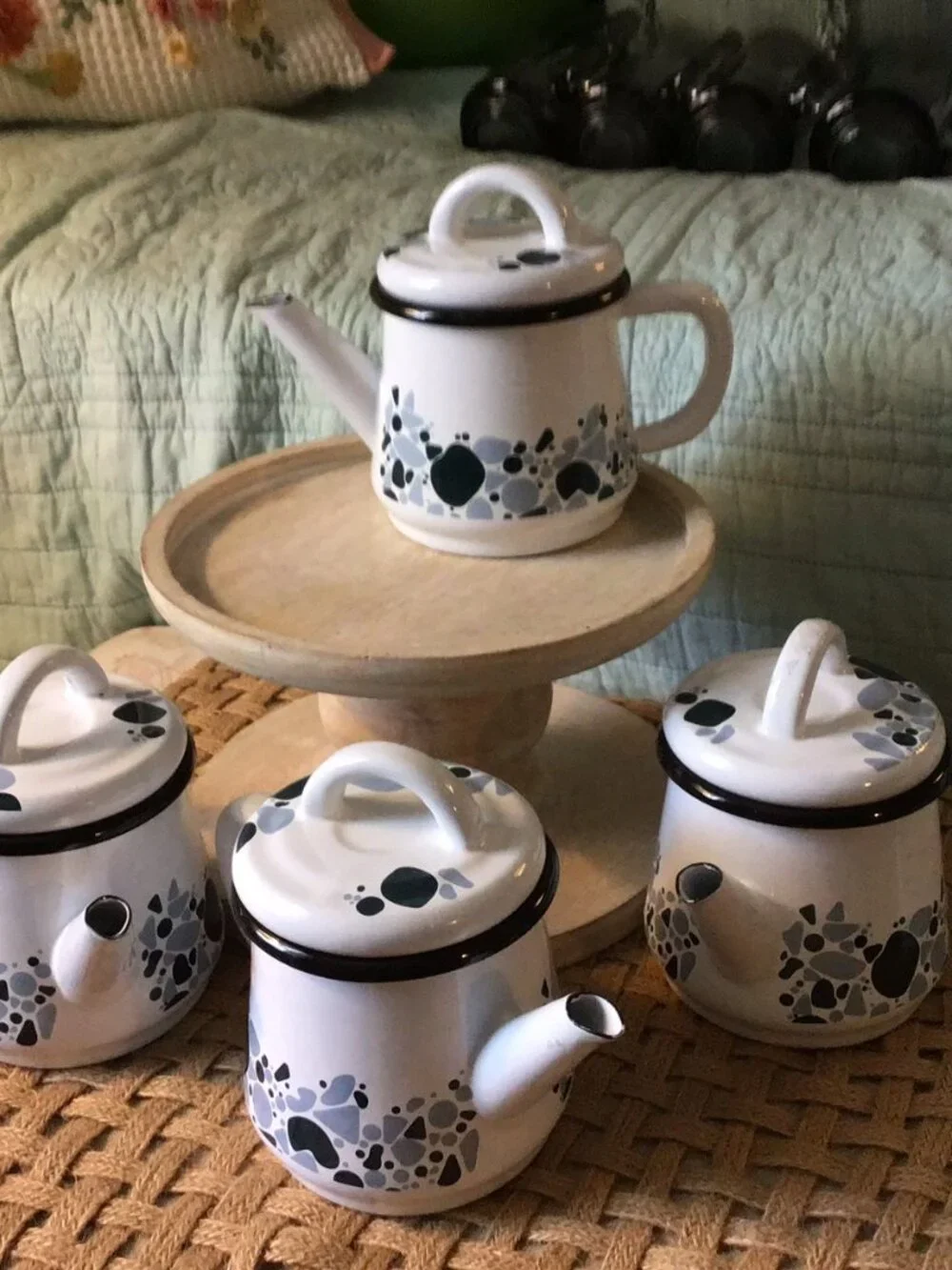 Olive and LOOM enamelware small teapots - set of 4